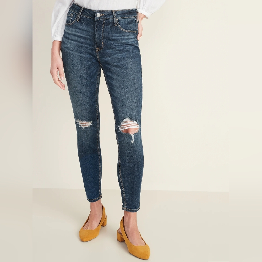 Old Navy Size 0 Petite High Rise Rockstar Distressed Super Skinny Blue‎ Jeans